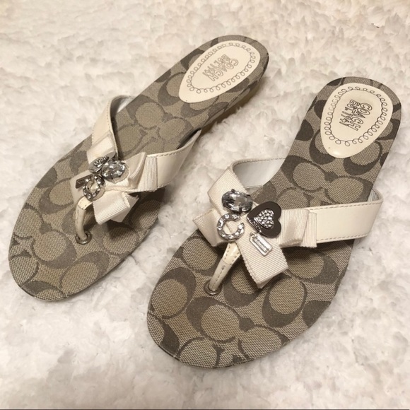 Coach Shoes - Coach White/Silver Sparkle Patent Leather Sandal